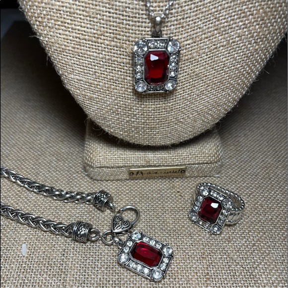 Jewelry | 3 Pc Set Red Clear Rhinestone Jewelry Collection | Poshmark